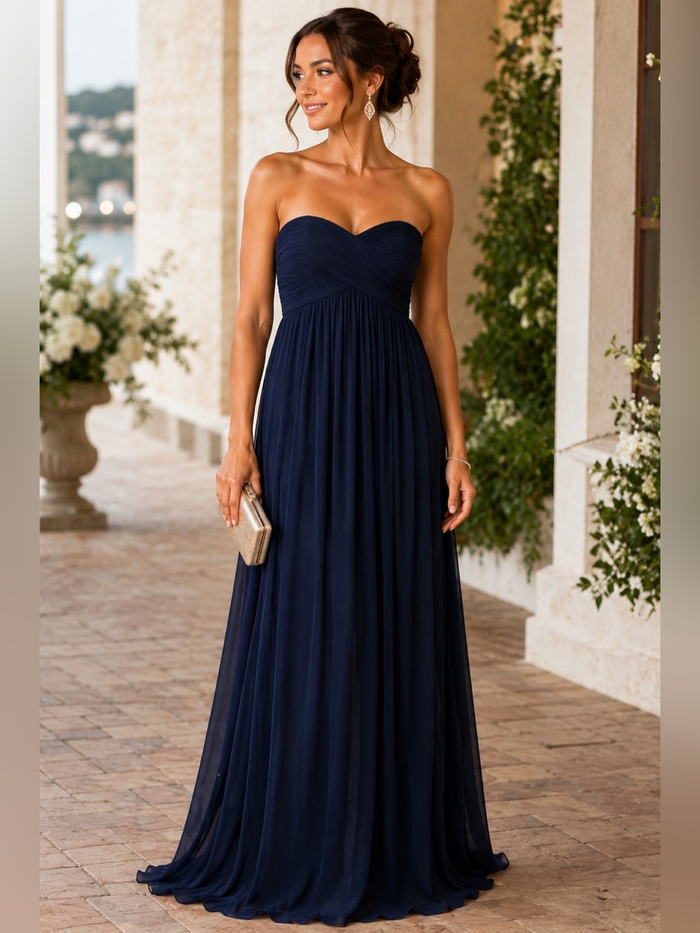 J.Crew 100% Silk Navy Strapless Pleated Maxi Dress Size 8 Bridesmaid Formal Gown